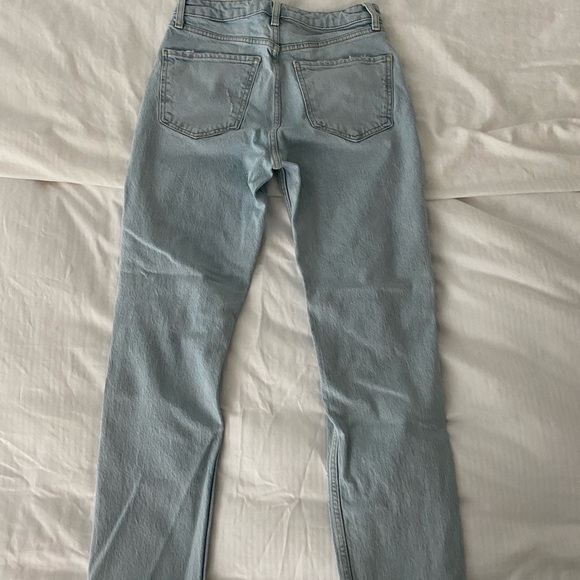 Zara light wash jeans, ripped knees, cropped at ankle with raw hem - Picture 2 of 2